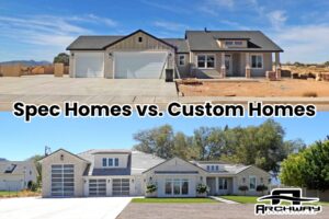 a spec home in southern Utah near the end of construction vs. a fully custom home that includes an RV garage